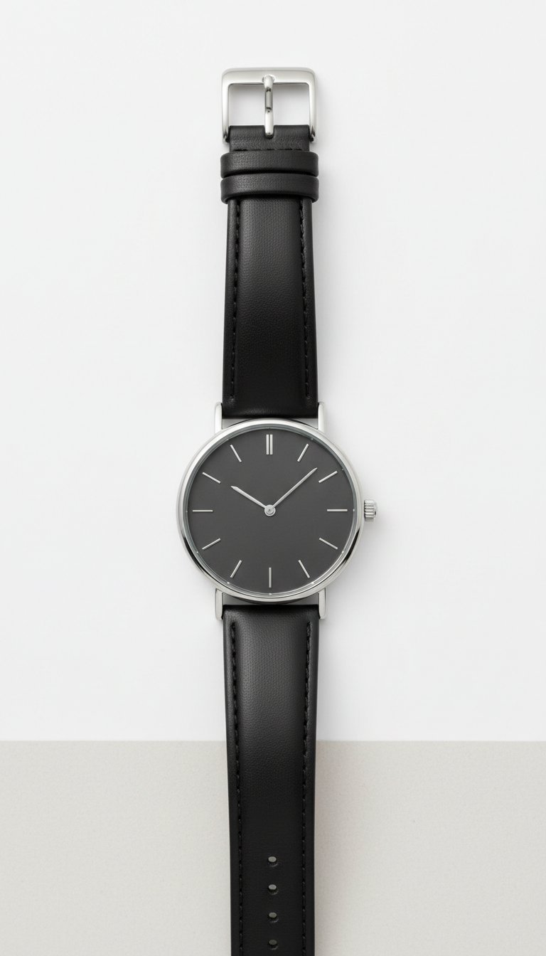 Classic black leather strap watch