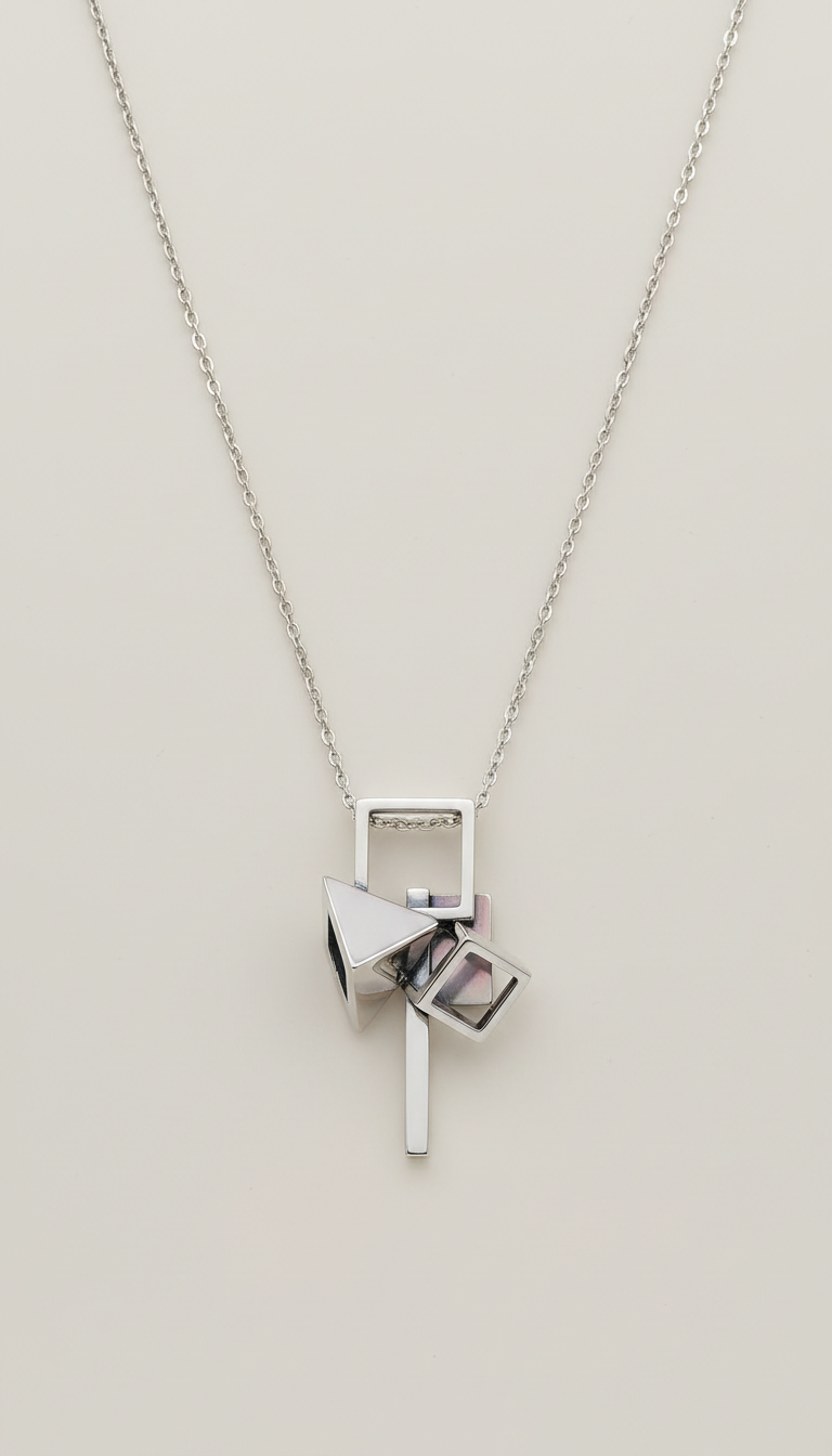 Silver geometric pendant necklace